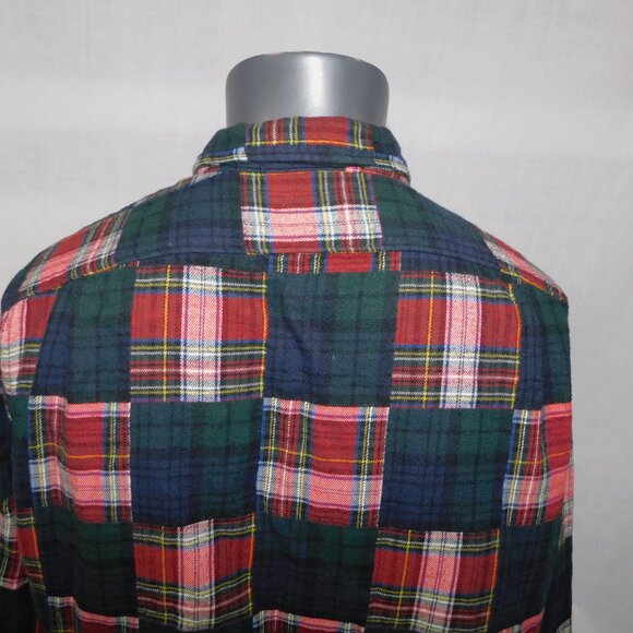 J Crew Mens L Mid Weight patchwork Plaid WorkShirt  Flannel Shirt Red Green blue - Picture 9 of 10
